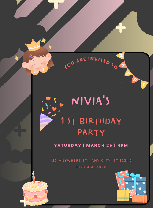 Black Gifts Kids birthday Invitation-King of Cards