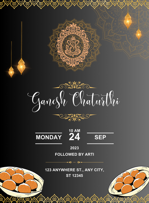 Black Laddu Ganesh Chaturthi Invitations-AAGCI009