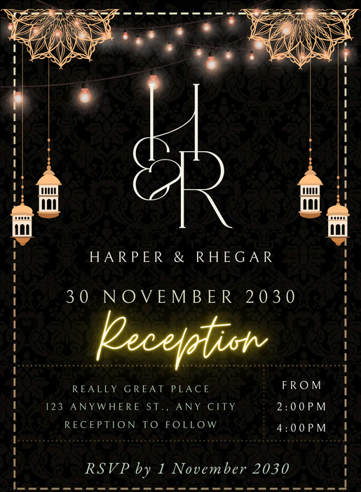 Black Lamp Reception Party Invitation-AARPI031