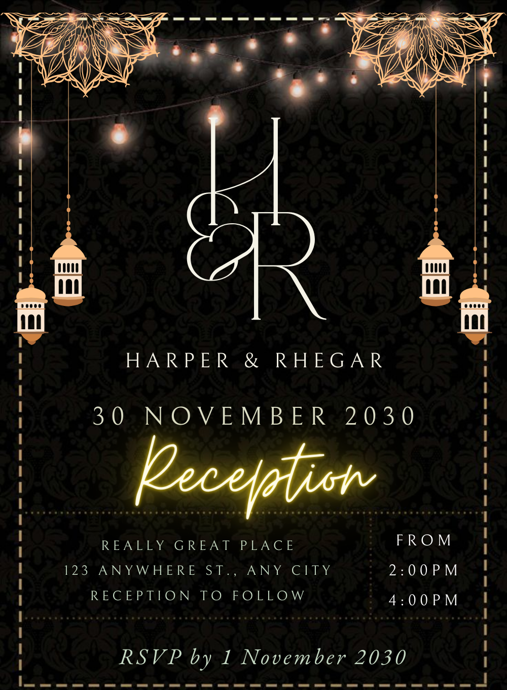 Black Lamp Reception Party Invitation-AARPI031