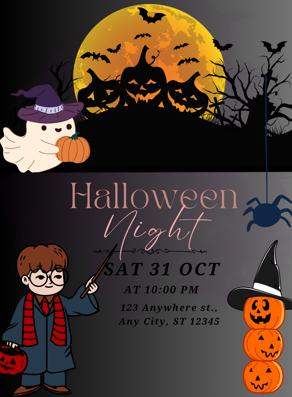 Black Pumpkin Holloween Invitation-AAHOO016