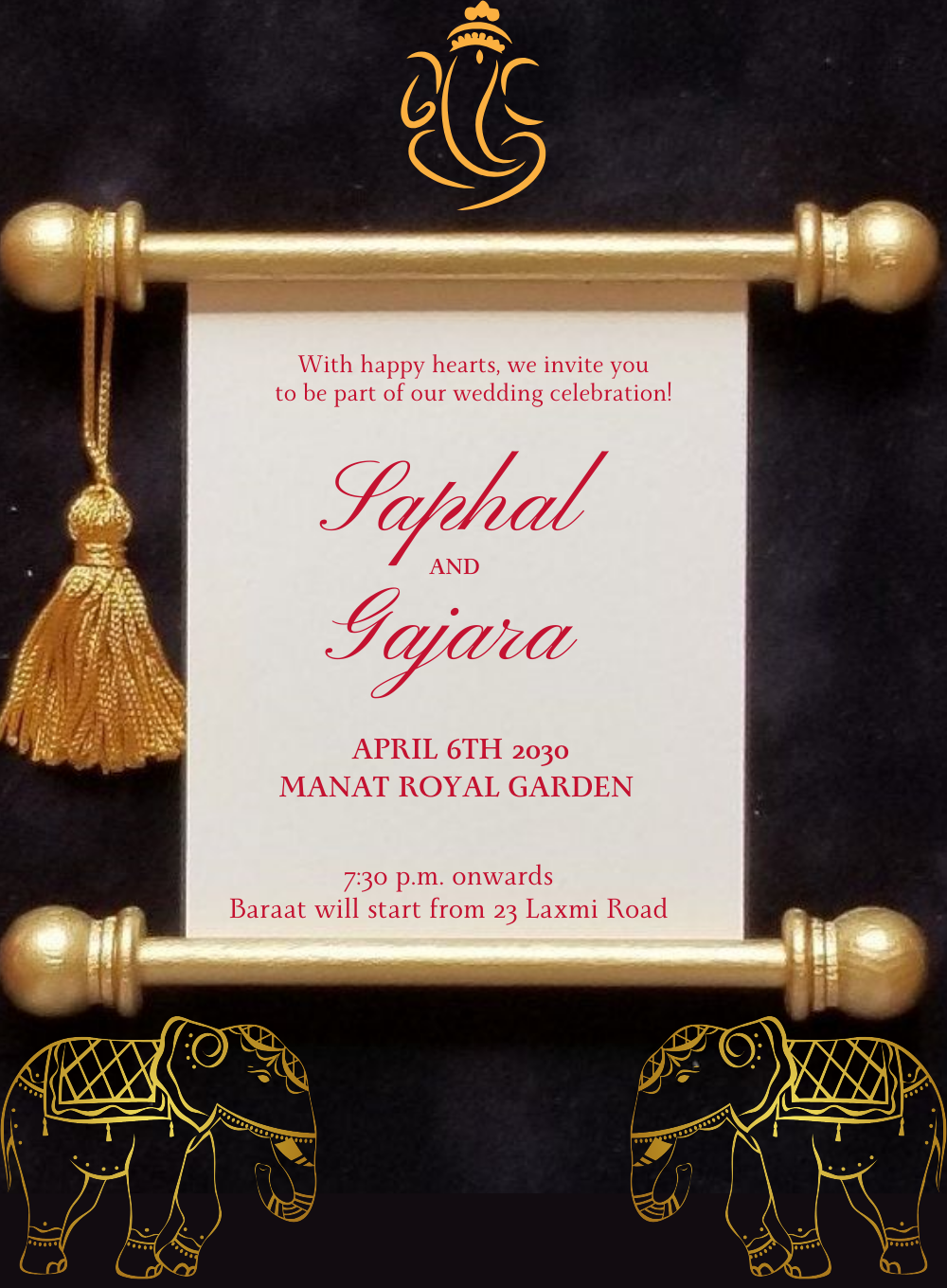 Black Scroll Hindu Wedding Invitation-King of Cards