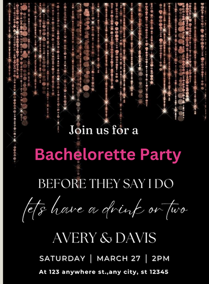 Black Shimmer Bachelorrette Party Invitation-AABCP021
