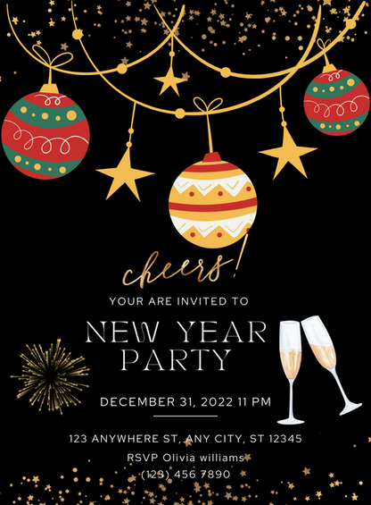 Green Begin New Year Party Invitation-AANYI012