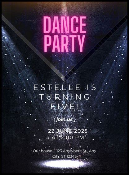 Black Spotlight Dance Party Invitations-AADPI034