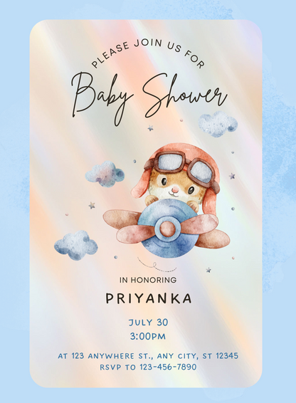 Blue Airplane Baby Shower Invitations-King of Cards