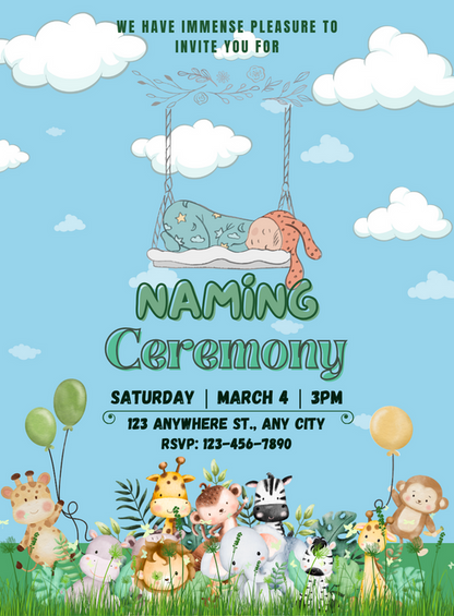 Blue Animals Naming Ceremony Invitations-AANCI009