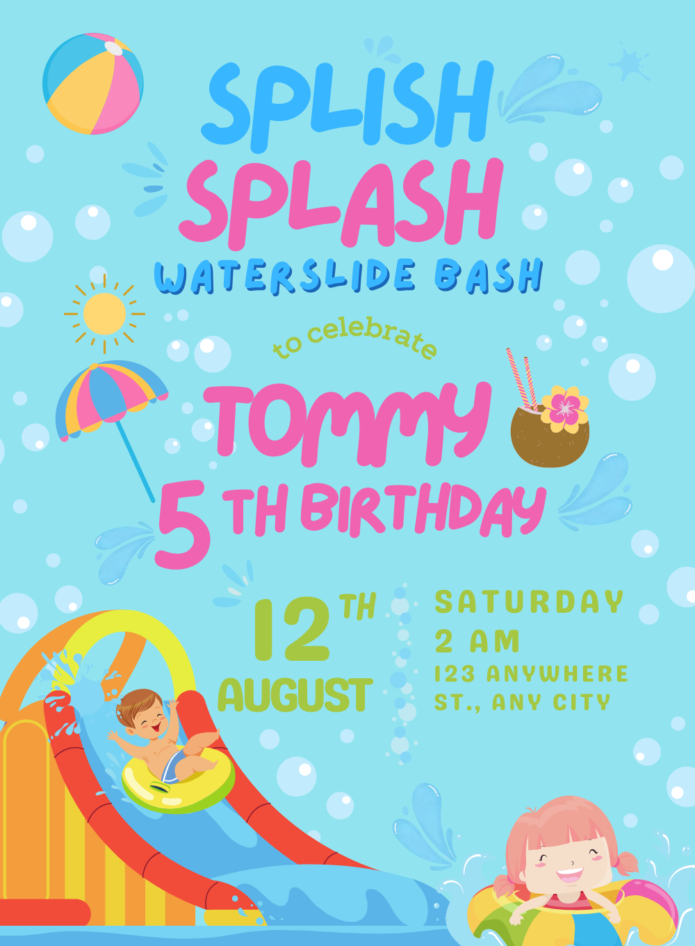 Blue Bash Pool Party Invitation-AAPPI029