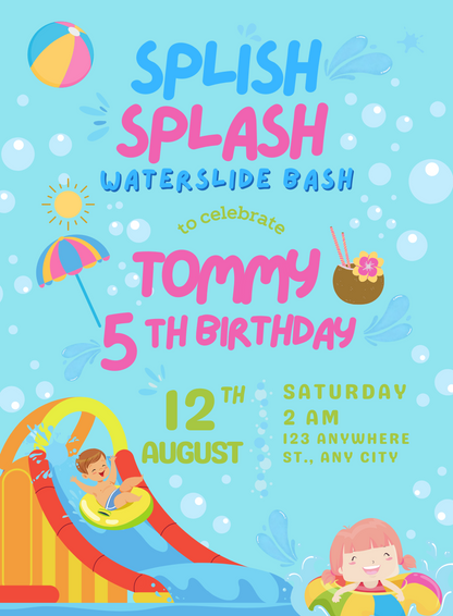Blue Bash Pool Party Invitation-AAPPI029