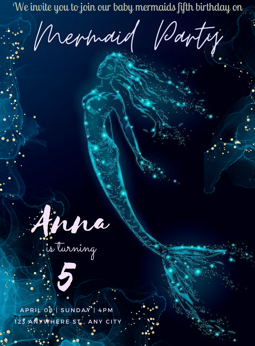 Blue Birthday Mermaid Invitation-AAMER009