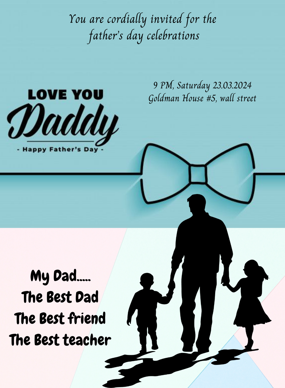 Blue Bow Fathers day Invitation-AAFAT004