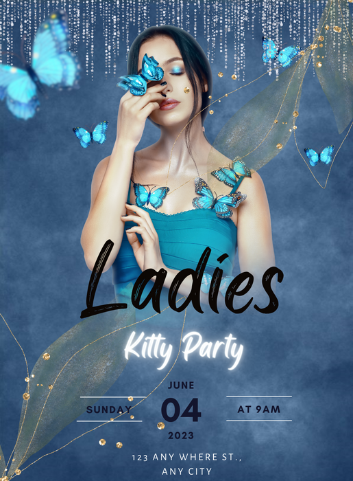 Blue Butterfly Kitty Party Invitation-AAKPI010