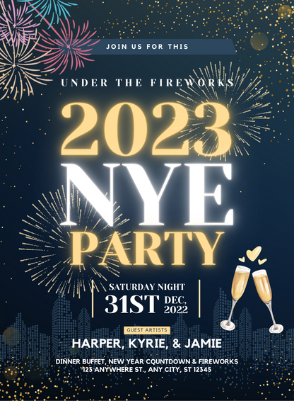 Navy Blue Shine New Year Party Invitation-AANYI020