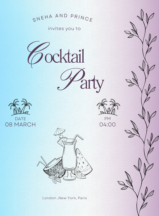 Blue Coconut Cocktail Party Invitation-AACPI024