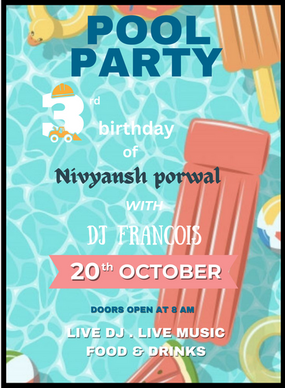 Blue Dive Pool Party Invitation-AAPPI021