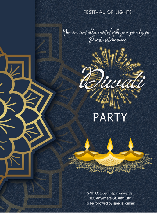 Blue Diya Diwali Invitation-AADIW009