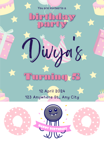Blue Donut Kids birthday Invitation-AAKBI025