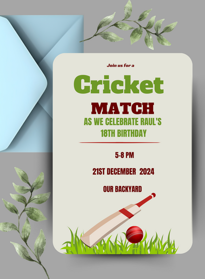Blue Envelope Cricket Invitation-AACRI002