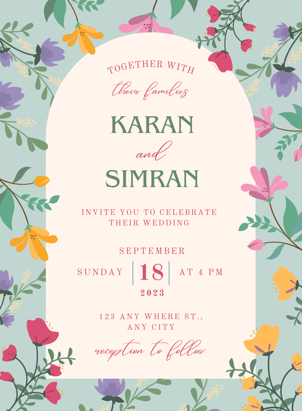 Blue Floral Christian Wedding Invitation-AACWI033