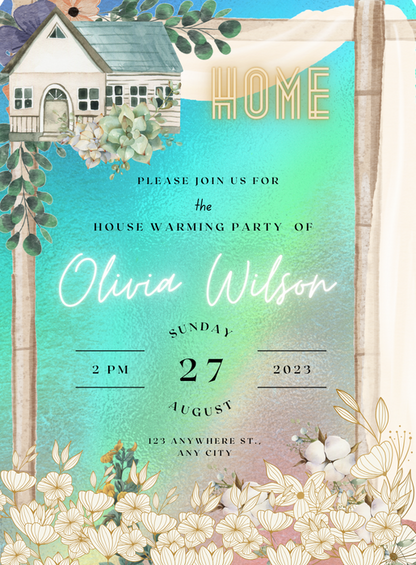 Blue Flowers Housewarming Invitation-AAHMI0019