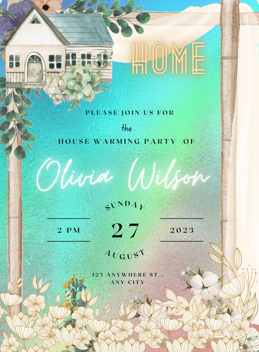 Blue Flowers Housewarming Invitation-AAHMI0019