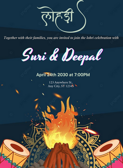 Blue Glow Lohri Celebration Invitation-AALCI005