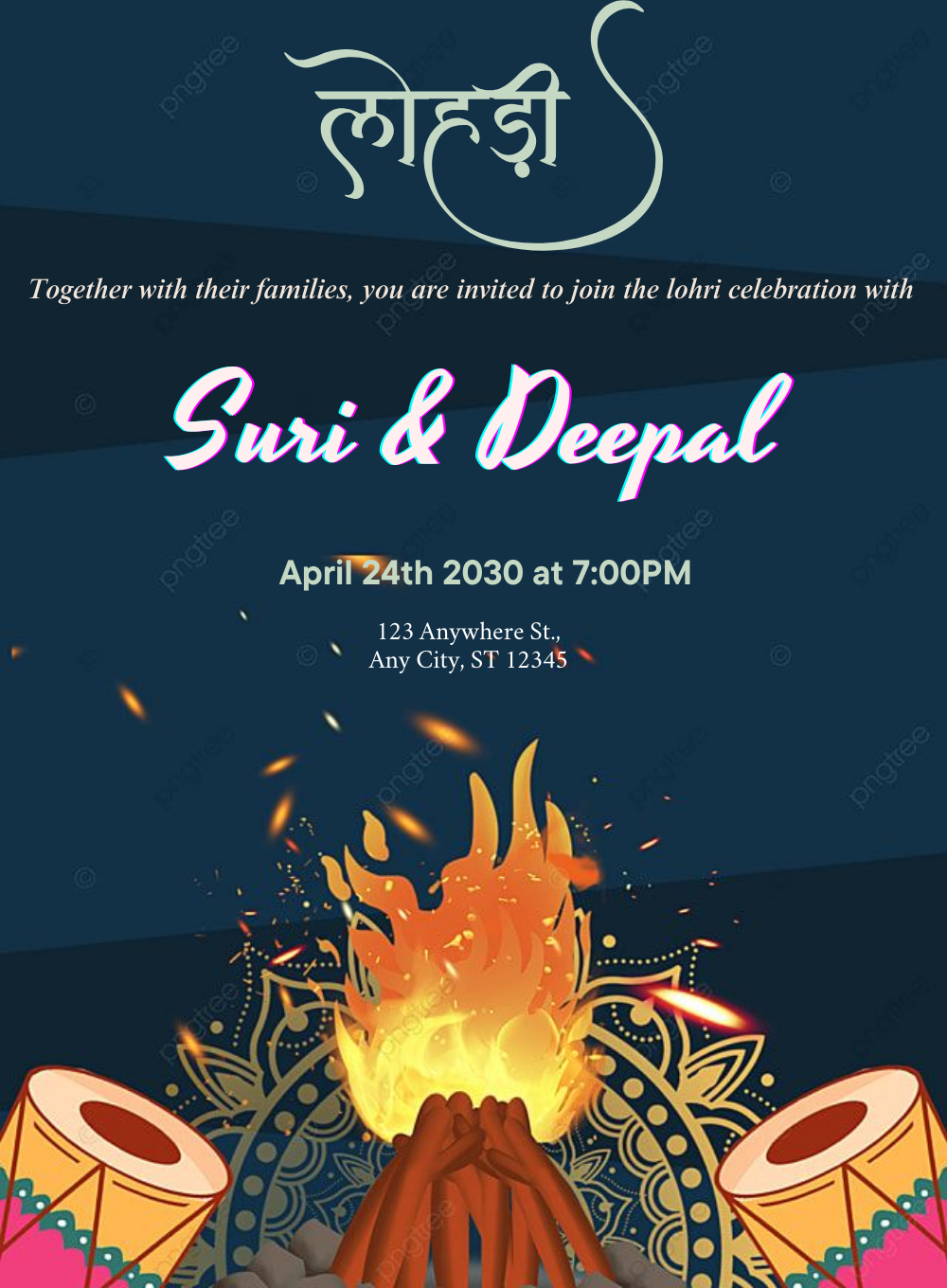 Blue Glow Lohri Celebration Invitation-AALCI005