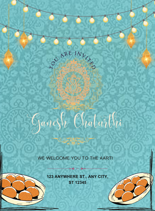 Blue Glowing Ganesh Chaturthi Invitations-AAGCI014