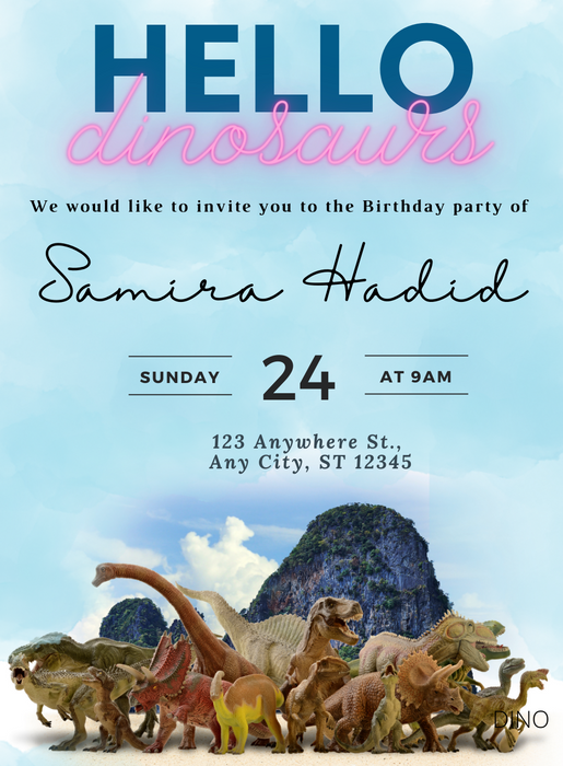 Blue Jurassic Dinosaur Invitation-AADII004