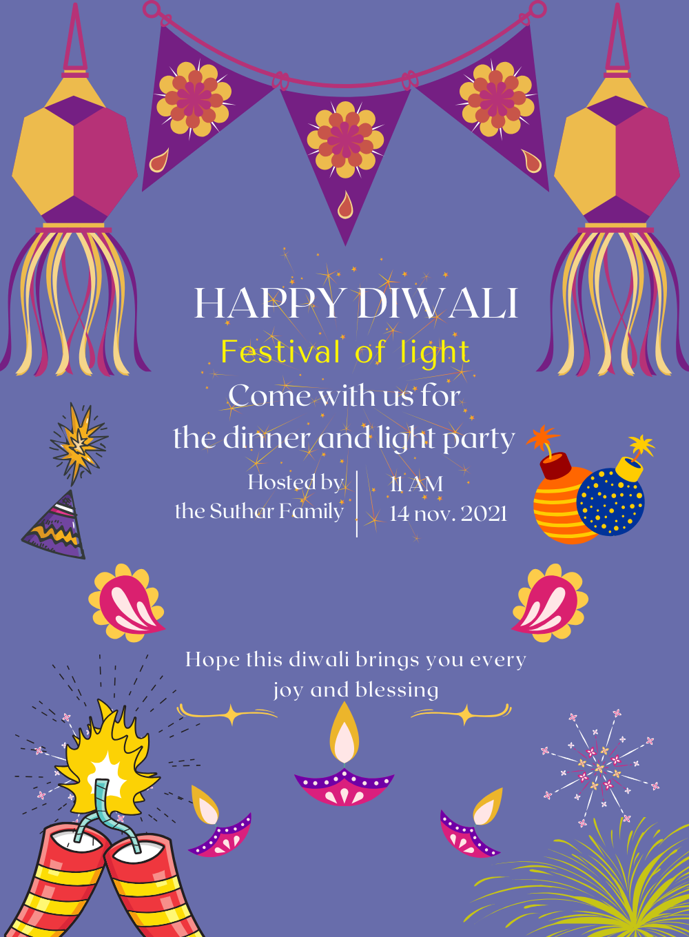 Blue Lanterns Diwali Invitations-AADWI020