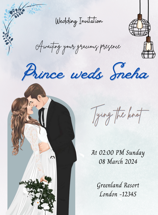 Blue Pretty Premium Wedding Invitation-AAPWI003