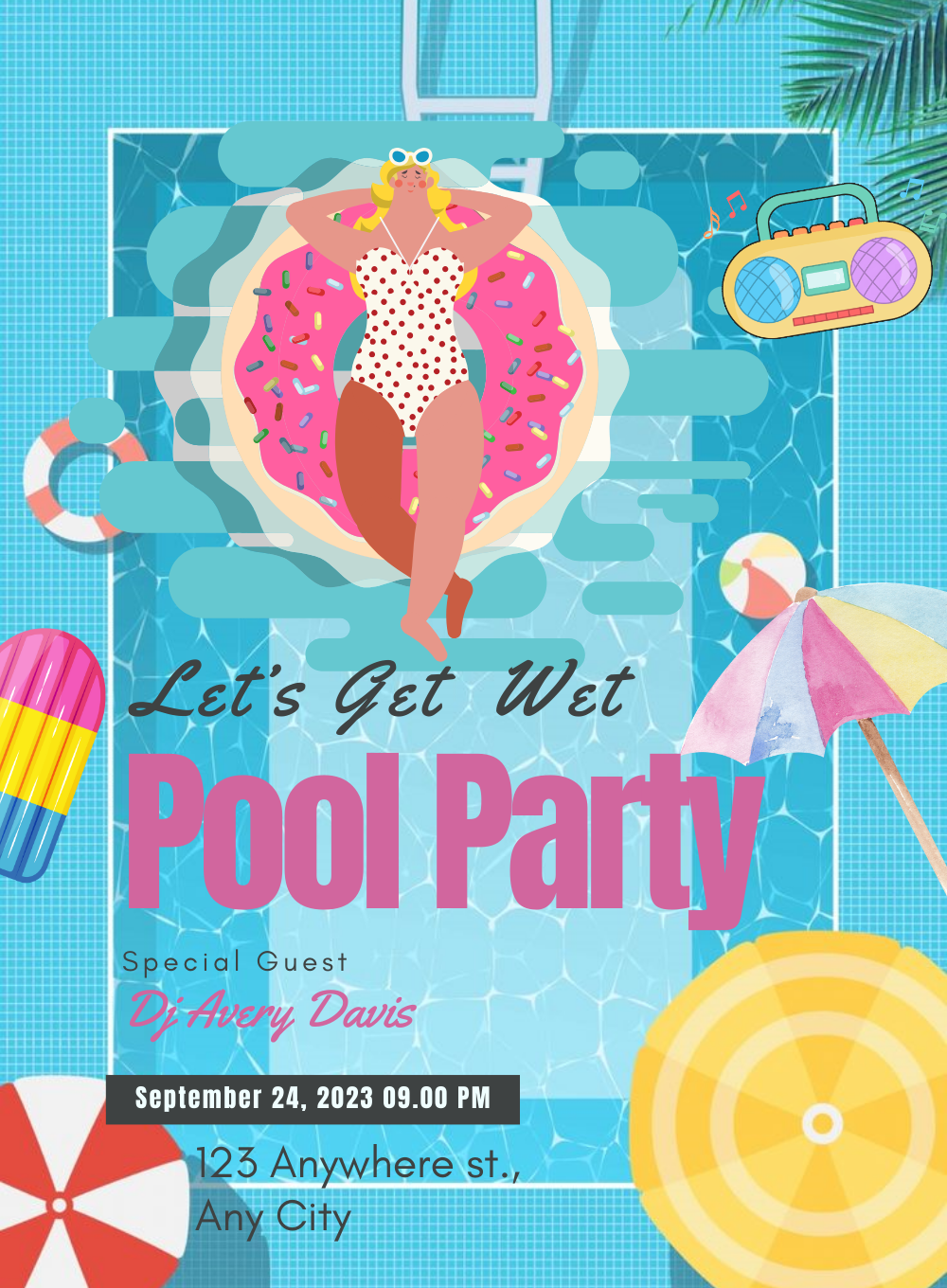 Blue Radio Pool Party Invitation-AAPPI022
