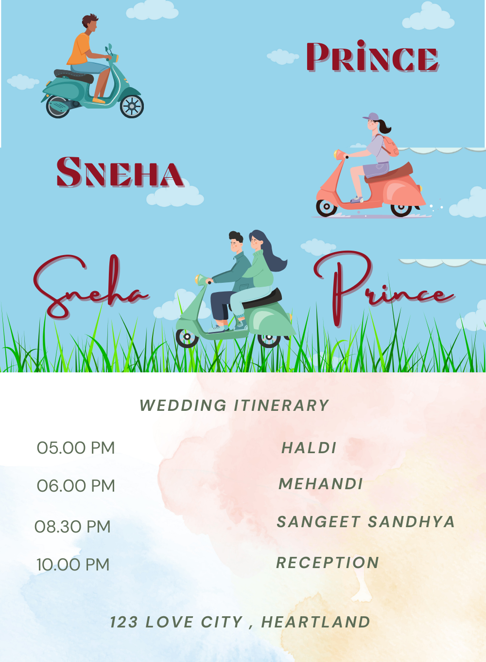 Blue Scooter Wedding Itinerary Invitation-AAWII033