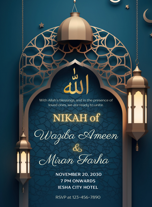 Blue Serenity Muslim Wedding Invitation-King of Cards