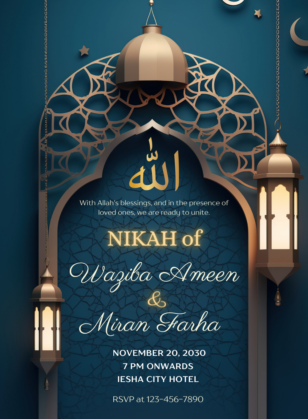 Blue Serenity Muslim Wedding Invitation-AAMWI035