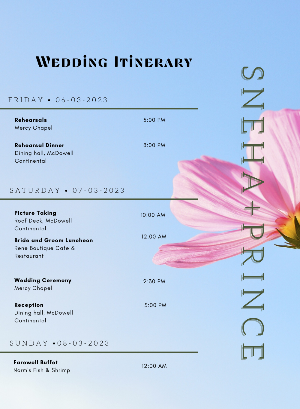 Blue Shoeflower Wedding Itinerary Invitation-AAWII024