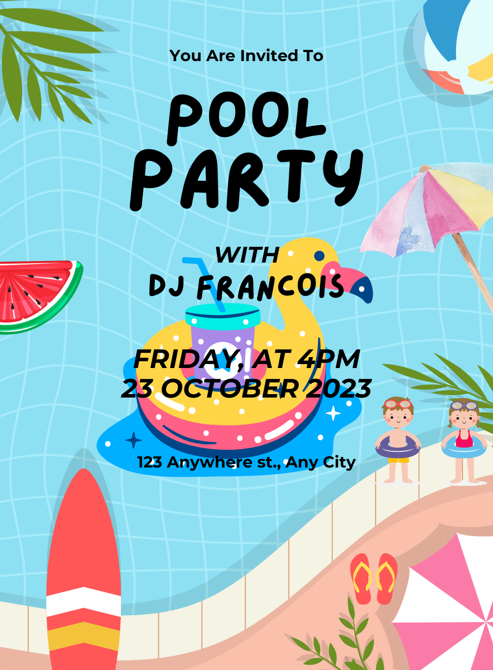 Blue Vibrant Pool Party Invitation-AAPPI027