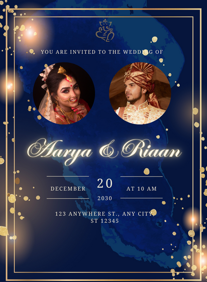 Blue Watercolor Bengali Wedding Invitations-AABWI019