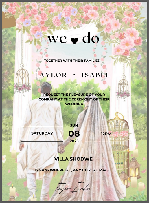 Blushing Blooms Floral wedding Invitation-AAFWI012