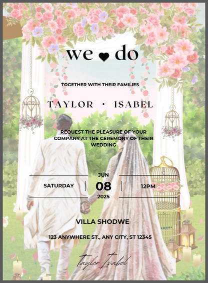 Blushing Blooms Floral wedding Invitation-AAFWI012