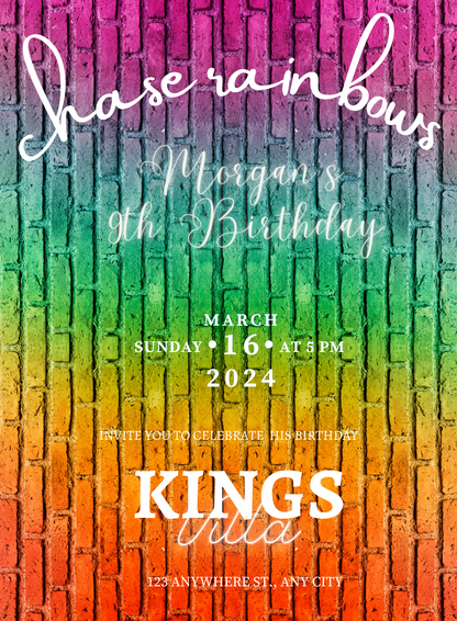 Brick Wall Rainbow Invitation-AARNB006