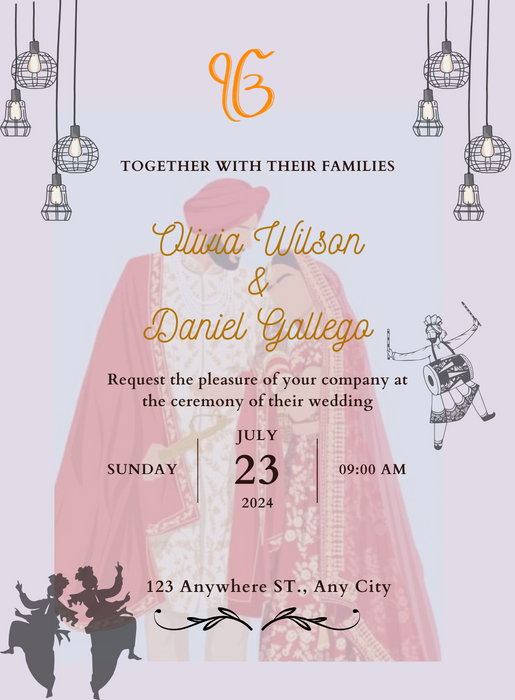 Bright Couple Punjabi Wedding Invitation-AAPUN013