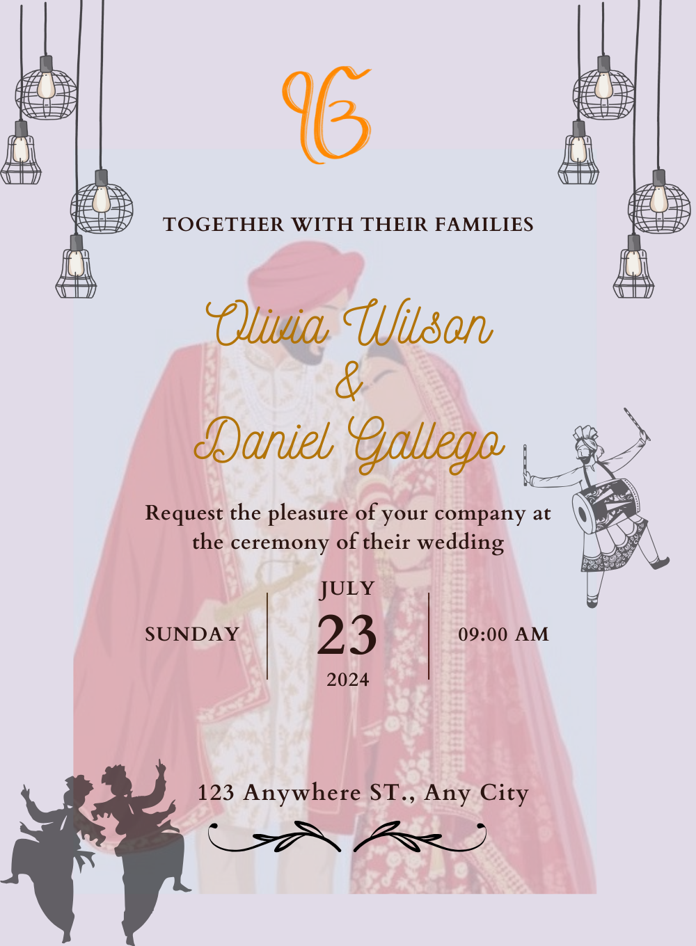 Bright Couple Punjabi Wedding Invitation-King of Cards