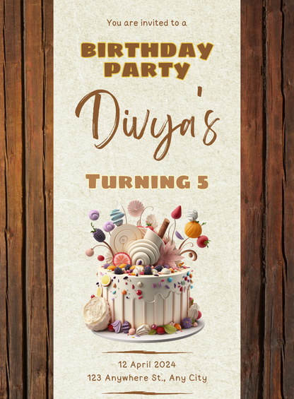 Brown Candy Kids birthday Invitation-AAKBI023