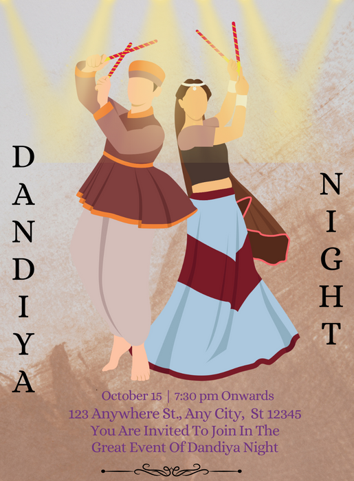 Brown Caricature Dandiya Invitations-AADDI014