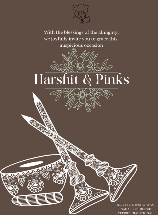 Brown Drums South Indian Wedding Invitation-King of Cards