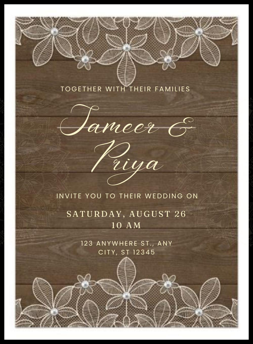 Brown Floral Hindu Wedding Invitation-AAHWI011