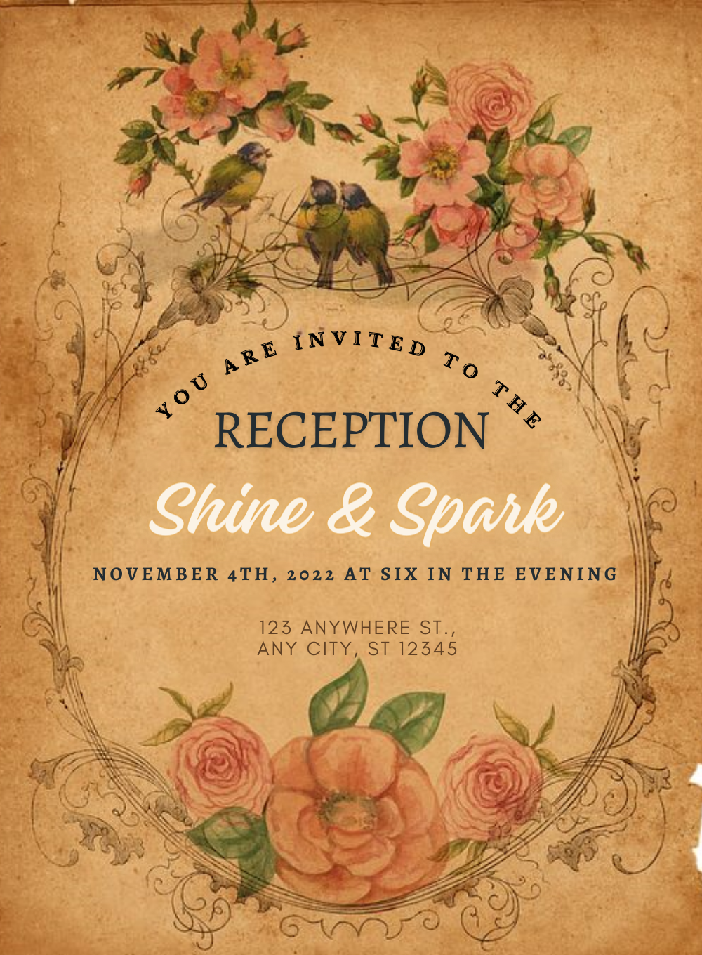 Brown Florals Reception Party Invitation-AARPI022