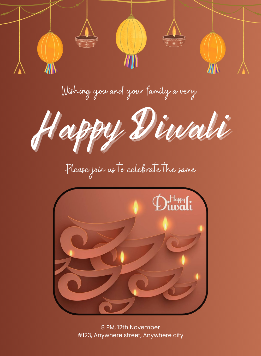 Brown Lit diwali Invitation-AADIW006