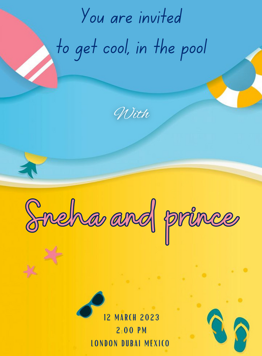 Brown Sand Pool Party Invitation-AAPPI016